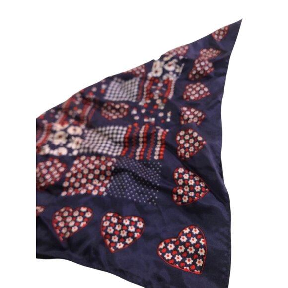 Red White Blue Multi Print Floral Heart Neck Scarf Patriotic USA America - Picture 4 of 16